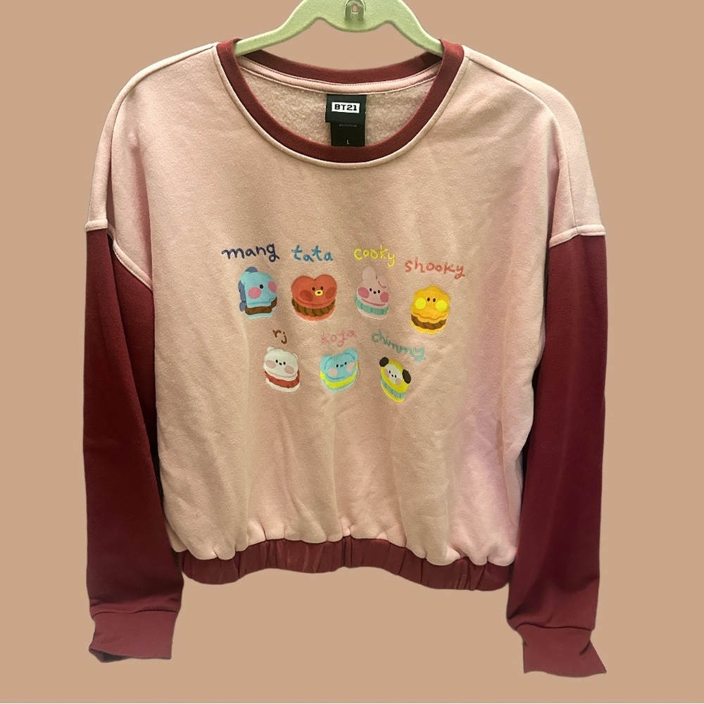 BT21 Hot Topic Women’s Pink and Maroon Crew Neck Sweater size L